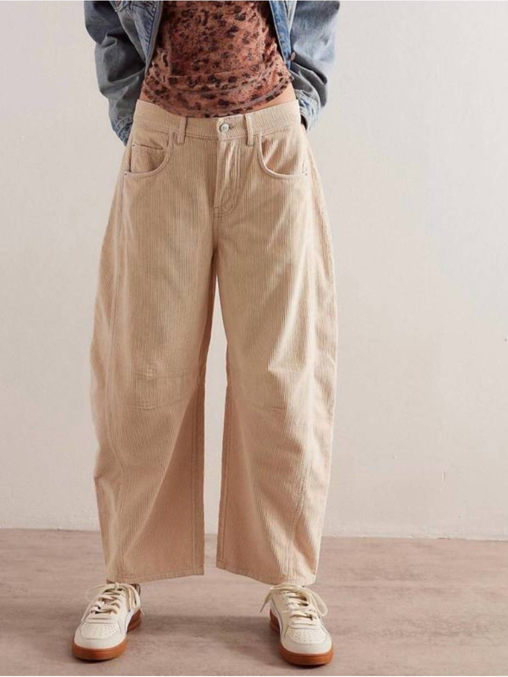 NWT Free People Good Luck Cord Barrel Jeans Cream 28